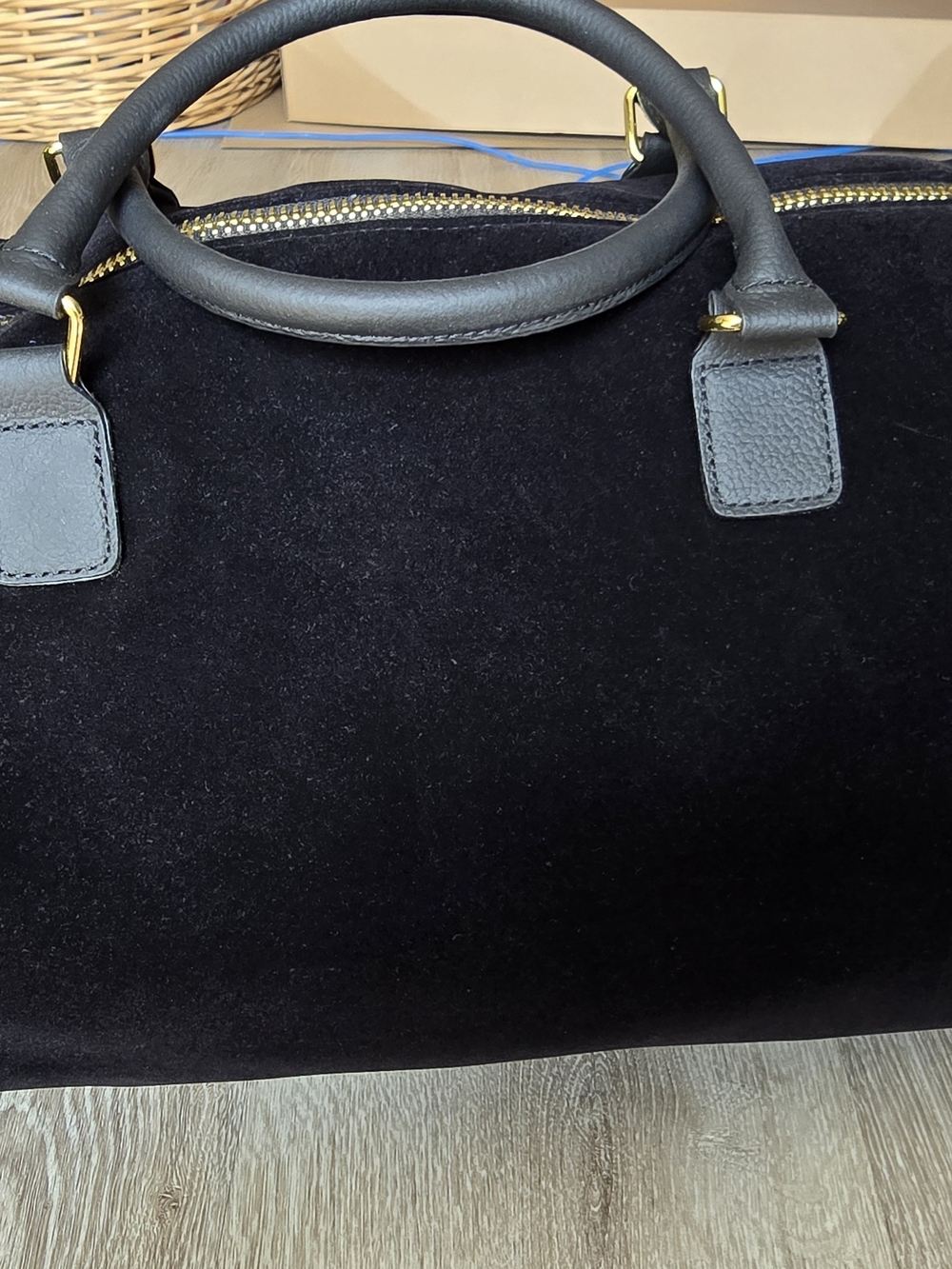 Joy&Iman Black Suede Tote Bag with Gold Hardware - Picture 3 of 9